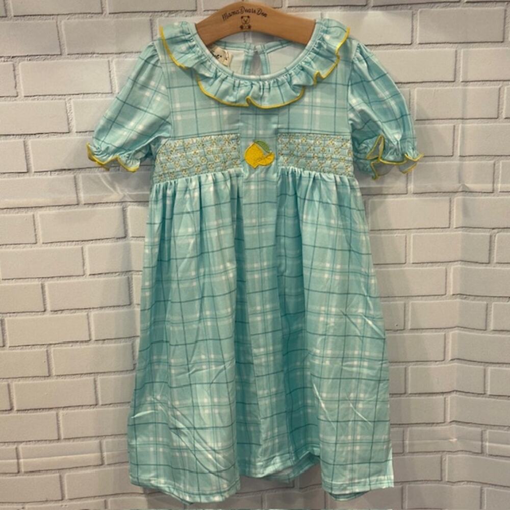 Boutique Marie Nicole Toddler Girl 5T (XL) Blue Yellow Lemon Plaid Dress
